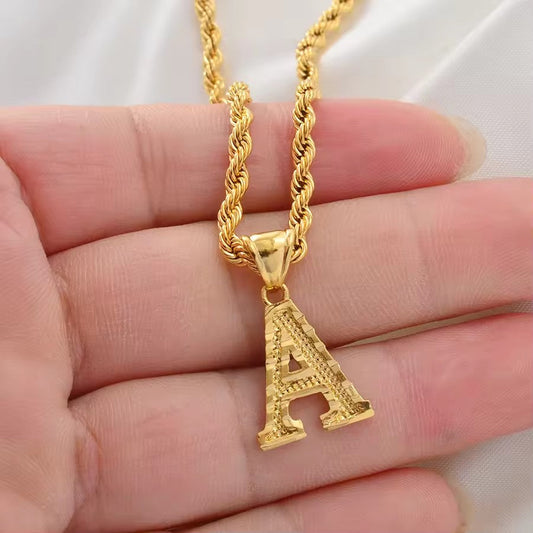 Initial Pendant Rope Chain A-Z Letters Necklaces